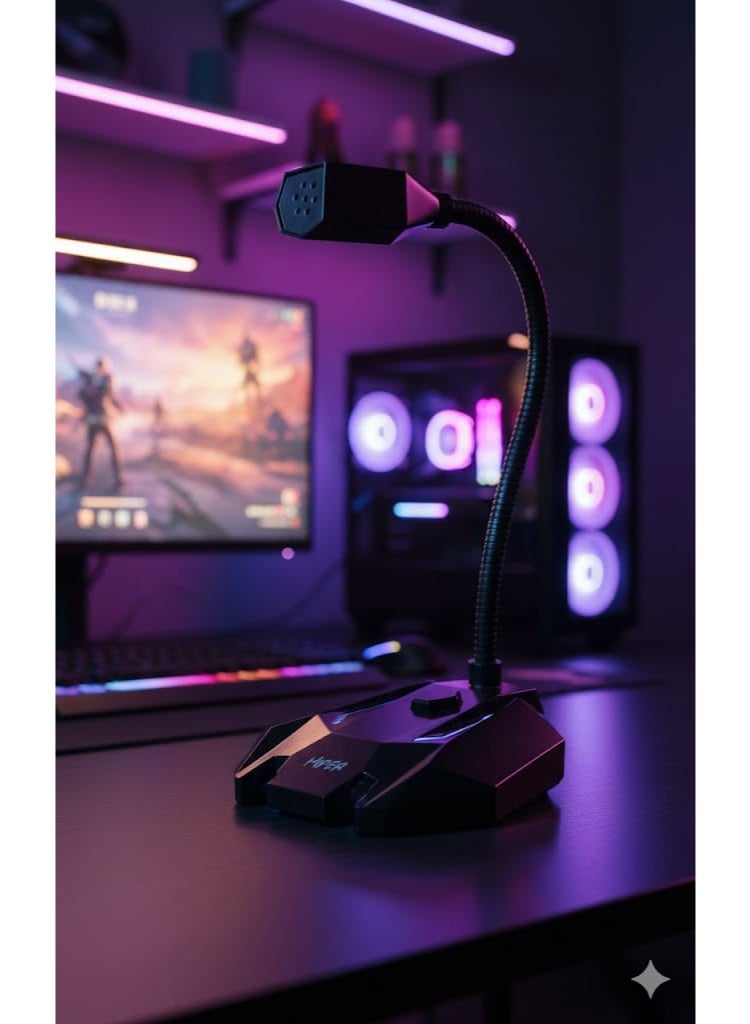 ميكروفون ألعاب سلكي H-M018 مزود بإضاءة LED - ميكروفون مكتبي للبث المباشر والدردشة الصوتية وتسجيل الكمبيوتر - Image 2